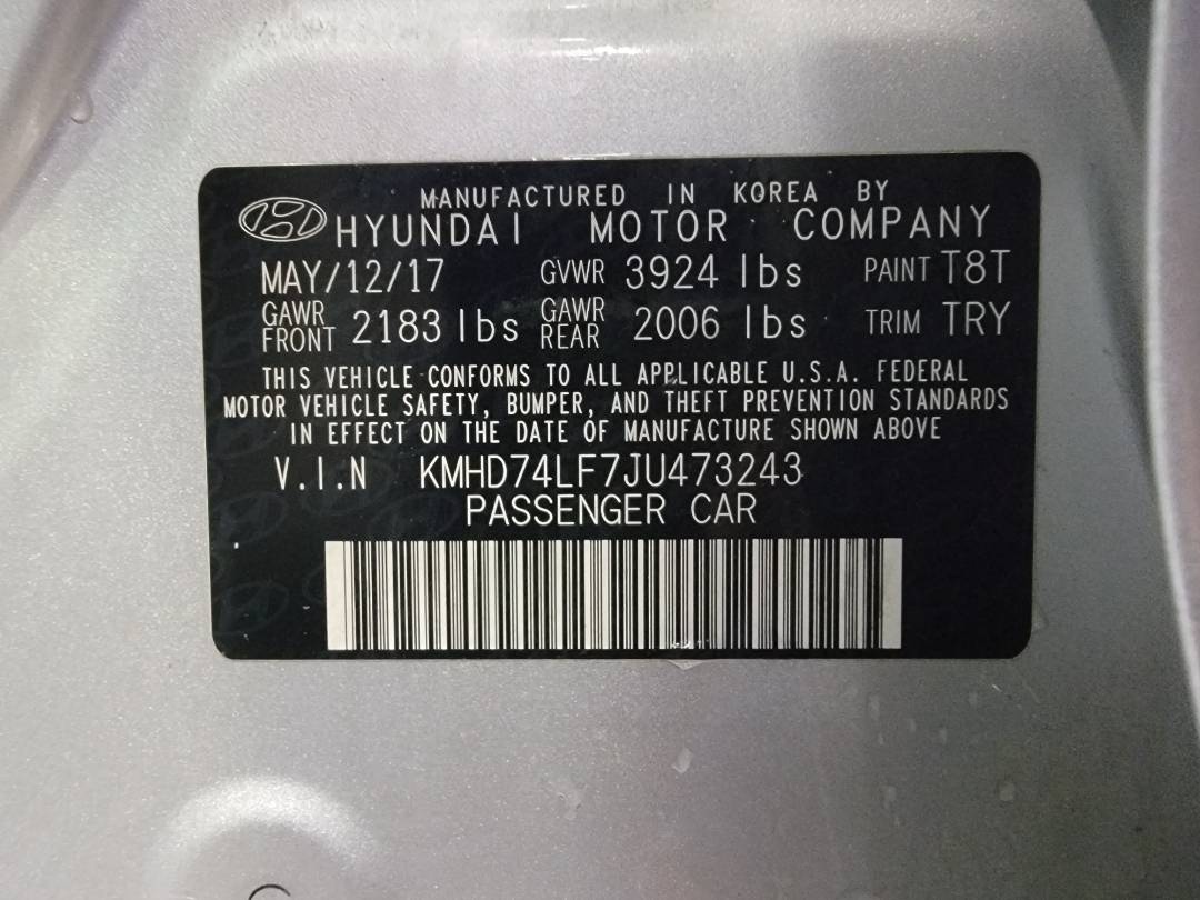 2018 HYUNDAI ELANTRA — 149215 Miles — Lot U473243 — Main - Marhaba Auctions Used Cars - Image 9