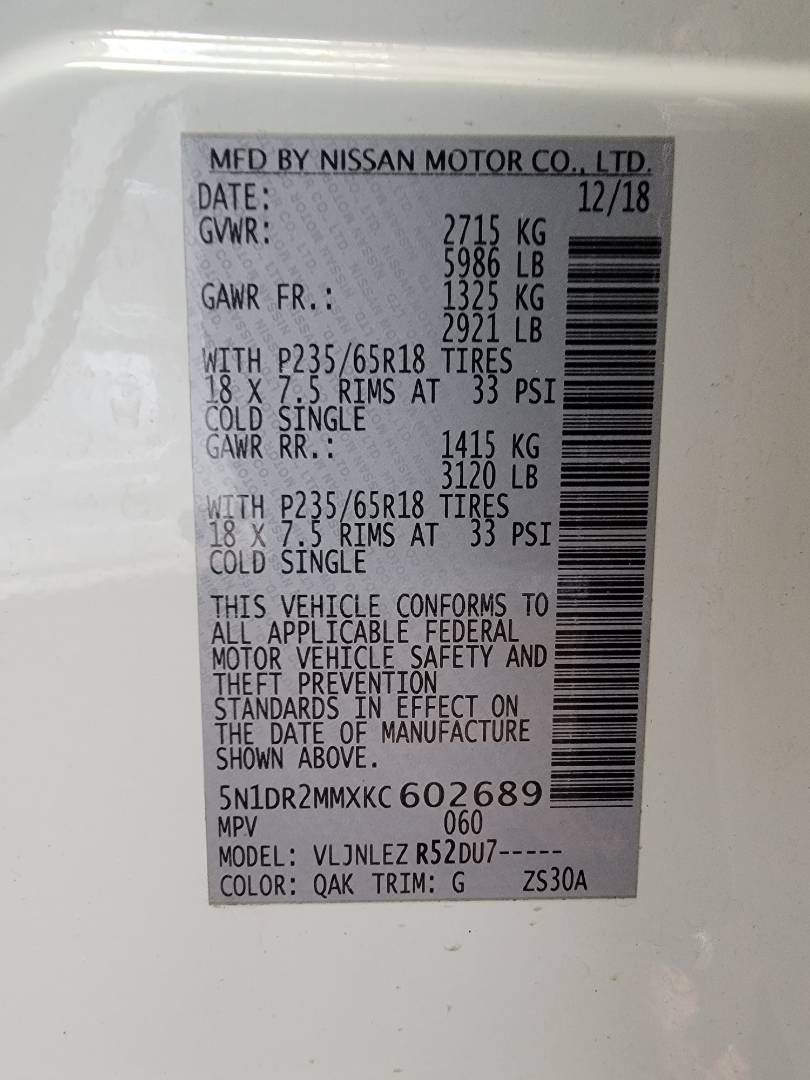 2019 NISSAN PATHFINDER — 197601 KM — Lot KC602689 — Main - Marhaba Auctions Used Cars - Image 9