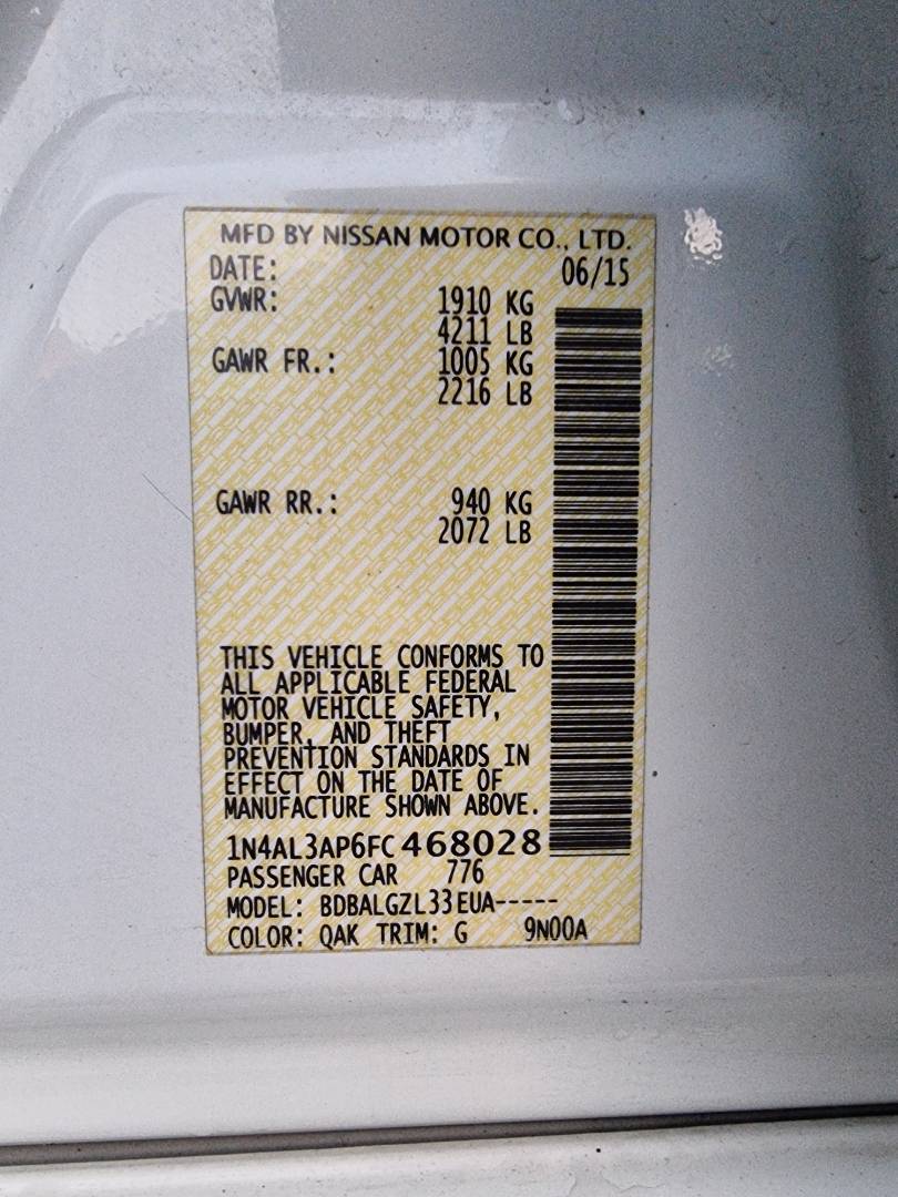 2015 NISSAN ALTIMA — 180159 Miles — Lot 215487 — Ind. 12 - Marhaba Auctions Used Cars - Image 9