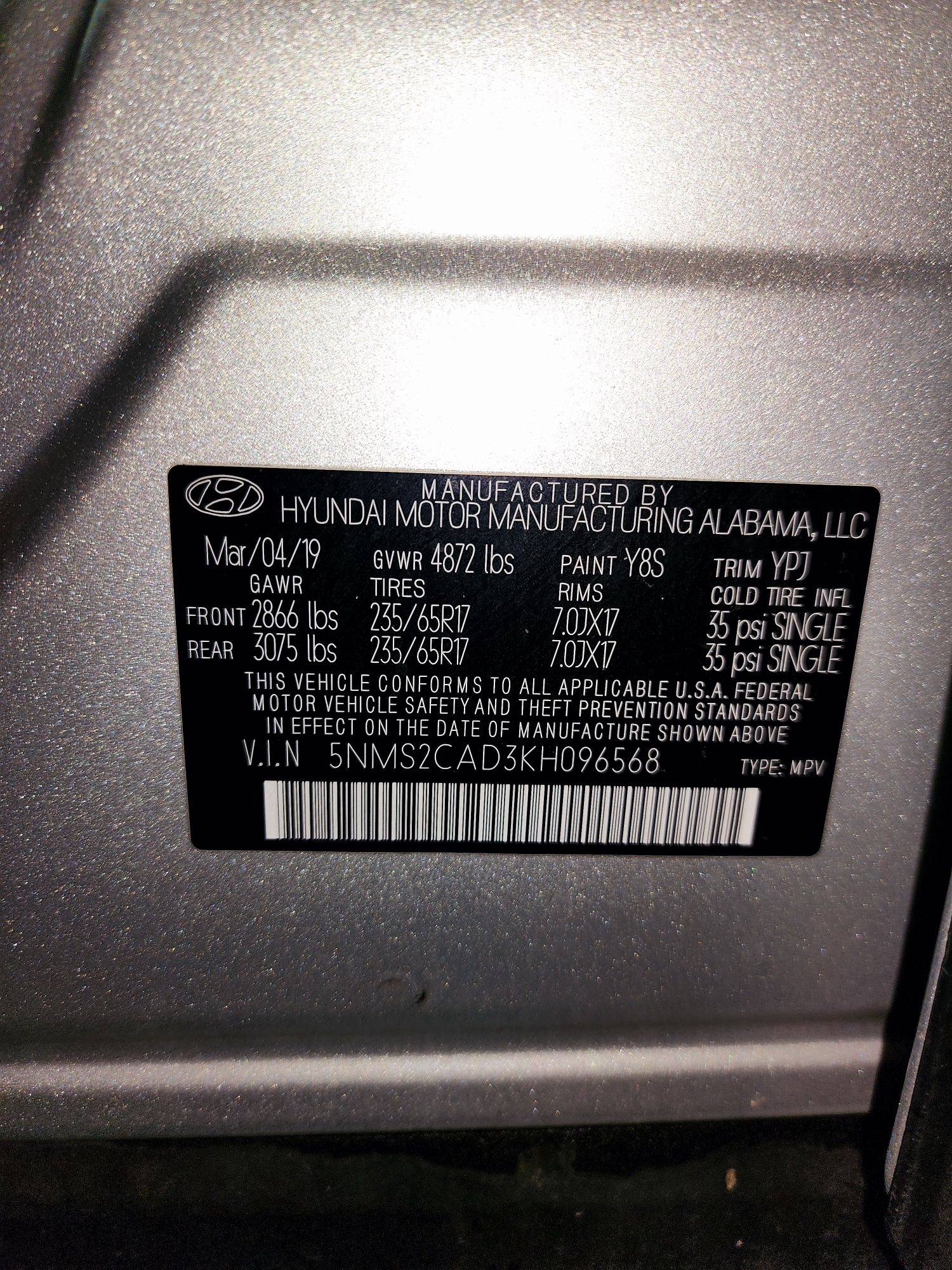2019 HYUNDAI SANTA FE — 91057 Miles — Lot AD3KH096568 — Souq - Marhaba Auctions Used Cars - Image 9
